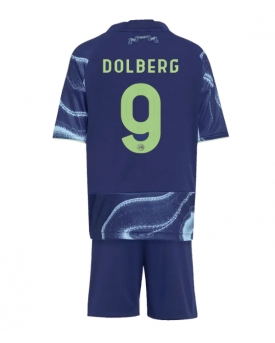 Billige Fotballdrakt Ajax Kasper Dolberg #9 Replika Bortedraktsett Barn 2025-26 Kortermet (med bukser)